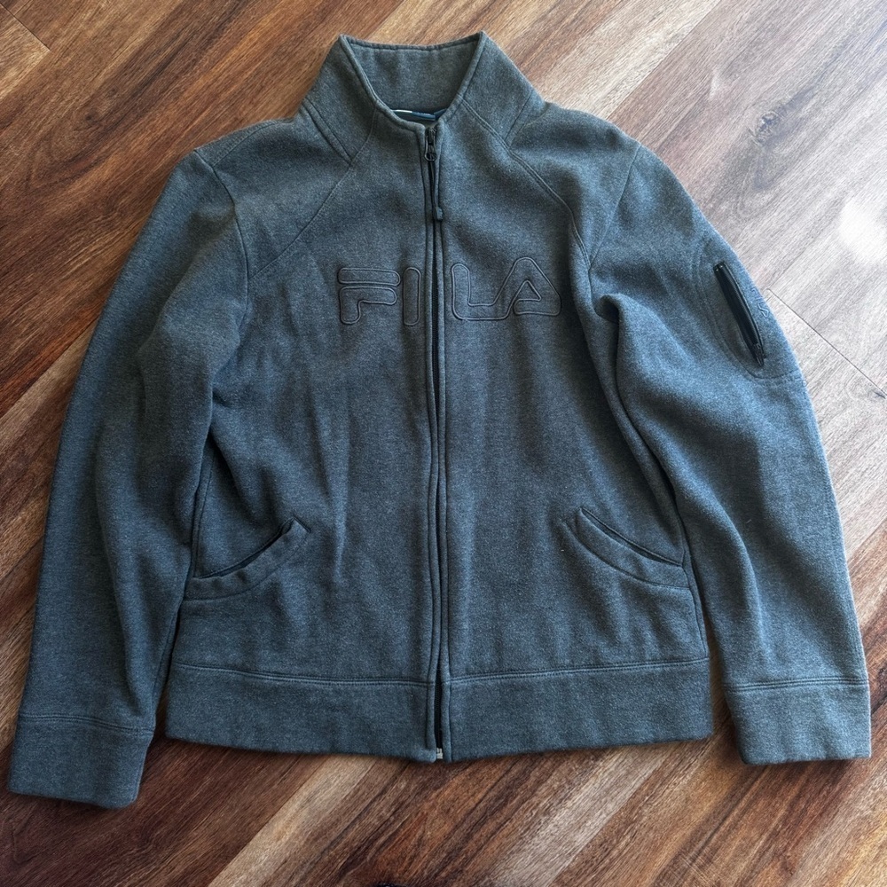 FILA Gray Full Zip Up Mock-neck Sweater Size: M Y2K Athleisure Logo Track Jacket - Picture 8 of 8